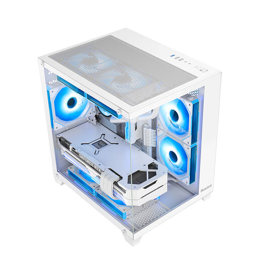 航嘉（Huntkey）S900沙尘暴全景版海景房机箱台式电脑机箱（双面钢化玻璃/左右分区/240水冷/7风扇位/M-ATX主板 ） S900沙尘暴-全视版-白色+5个暮光ARGB风扇