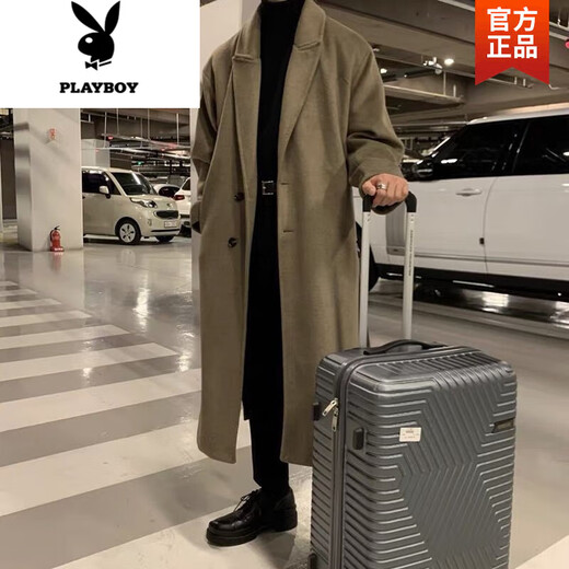 Playboy (PLAYBOY) new winter woolen woolen coat for men, long over the knee, Korean style loose and handsome British woolen windbreaker jacket for men, black (high quality) 2XL