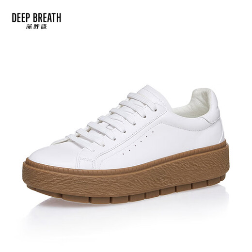 DEEP BREATH Deep Breath Women's Shoes, versatile cowhide shoes, gold-plated logo, lace-up casual shoes, AX12121 white 37