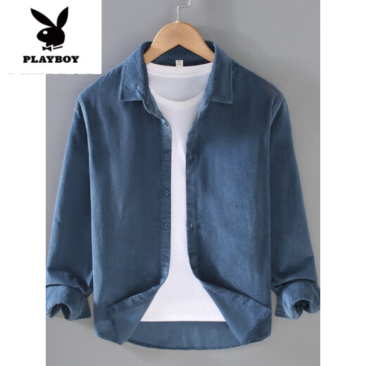 花花公子（PLAYBOY）春季灯芯绒衬衫男长袖感商务休闲宽松棉工装棉衬衣外套潮新品 卡其色【9715方领有口袋】 M 【105-125斤】