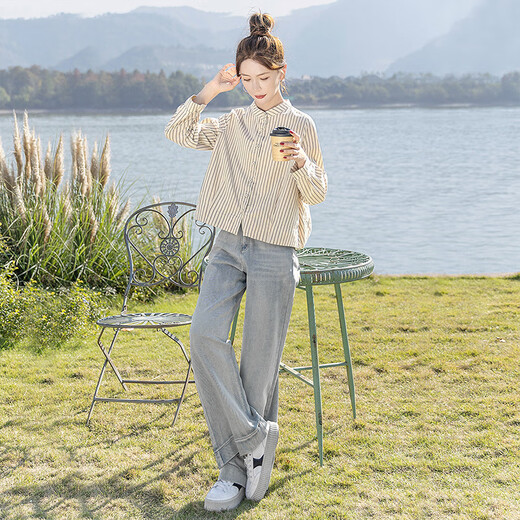 Cypress House Single Breast Shirt 2025 Autumn New Women's Fashion Commuter Contrast Striped Loose Top