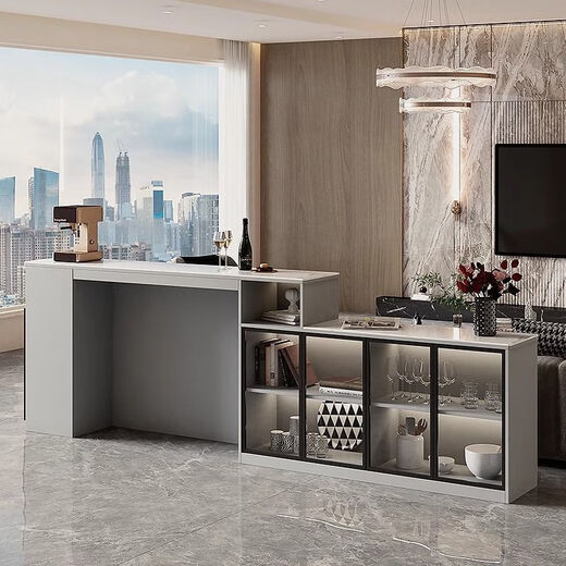 Supai slate bar table sofa back cabinet home living room small apartment island dining table partition sideboard integrated table elegant gray (glass door) - 2 meters long