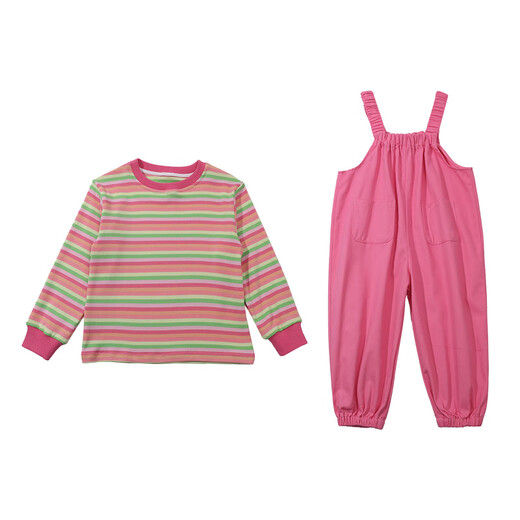 
Beautiful children's spring overalls suit 2025 new children's spring and autumn clothes striped casual baby girl Korean version two-piece set picture color 140