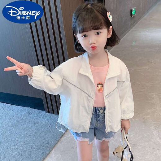 Disney Children's Sun Protection Clothing 2025 Summer New Girls Breathable Sun Protection Clothing Baby Air Conditioning Shirt Top Thin Jacket White 80 cm