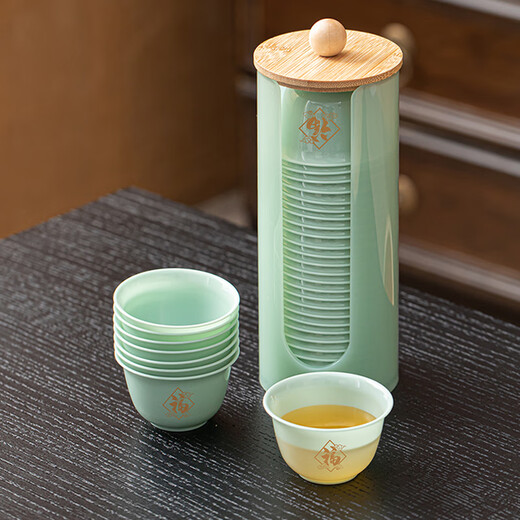 SHUANG YU Disposable Kung Fu Cup Tea Cup Jade Cup 100pcs*60ml Tasting Cup with Fu Character and Cup Holder