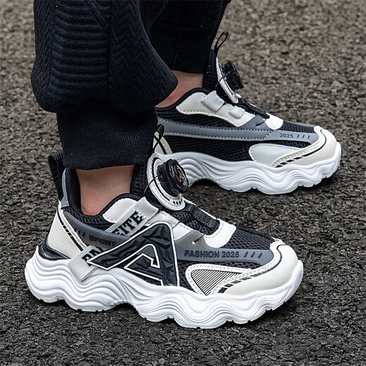 
Children's shoes for boys and girls' shoes for summer breathable mesh medium-sized children's boys running shoes non-slip sports shoes black and white (summer mesh) 683 34 inner length 22cm