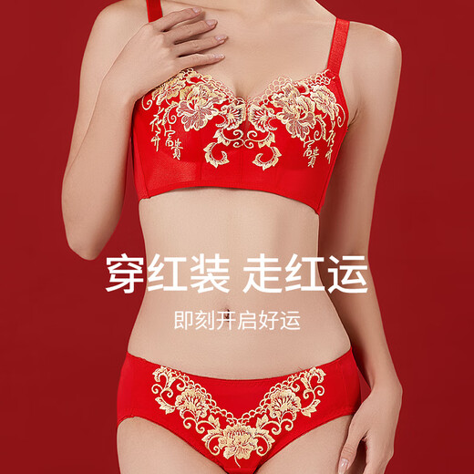 Langsha New Year Red Underwear Women's Small Breasts Push-up Zodiac Year Bra Wedding Wireless Bra Panties Set