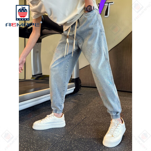 AEMAPE休闲裤男哈伦牛仔裤男束脚九分裤子2025新款春秋牛仔休闲男裤时尚 蓝色主图款 建议105以内 28