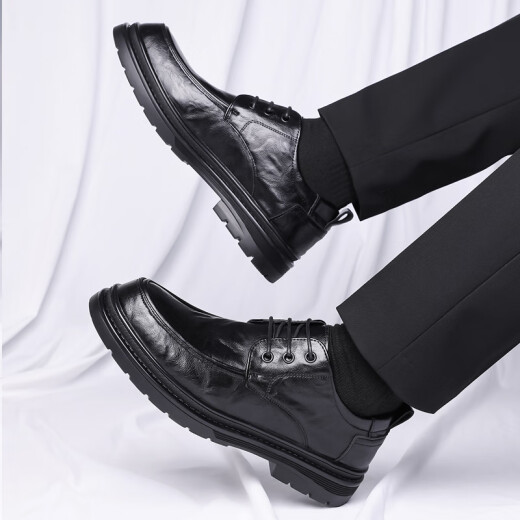 Zapatos de cuero portuleso para hombres de negocios británicos para hombres zapatos informales de negocios bajo zapatos de boda de la suela gruesa baja 9929 Negro 40