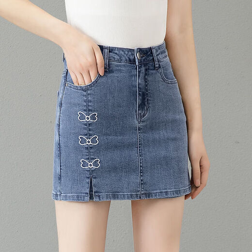 Pei Shiyans Hoch-T-Denim-Kurzrock im Sommer-Dünnstil, Elastizität der Anti-Exposition, hohe Slimness, A-Line-Taschenrock, gerade kurzer Rock, blauer Rock 6630, Einzelgröße S, empfohlen 85-Jin [Jin gleich 0,5 kg]