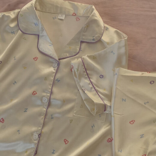 Langsha Bing Seidenpyjamas für Frauen in Sommerdünnen Shorts Shorts für den Sommer einfachen Buchstaben Druck lässig Seide Home Clothing Set hochwertiger YFY-9904 m [Empfohlen 80-100jin [Jin gleich 0,5 kg]]