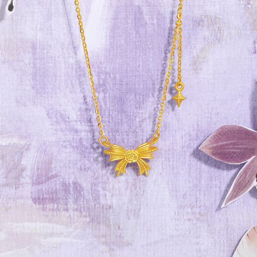 Saturday blessing rose bow gold necklace women's gold pendant birthday gift price A0613907 about 3.64g