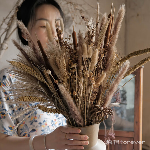 AIMAN natural real flower dried bouquet wedding B&B scene layout reed rabbit tail grass forest decoration clothing store decoration main picture complete set including vase