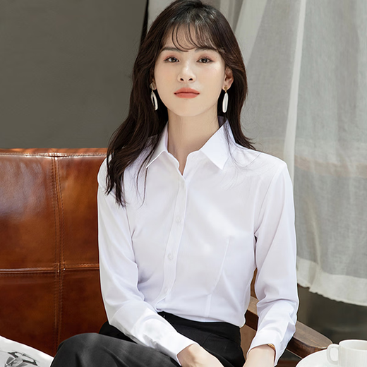 Harudi noble style long-sleeved shirt women's shirt formal wear business slim professional workwear no-iron autumn shirt women's white white long-sleeved style M (80-100Jin Jin equals 0.5 kg)