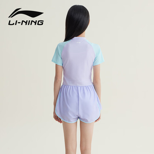 Li Ning (LI-NING) children's swimsuit girls color-blocked short-sleeved one-piece boxer swimsuit conservative casual swimsuit 0052 purple blue 160