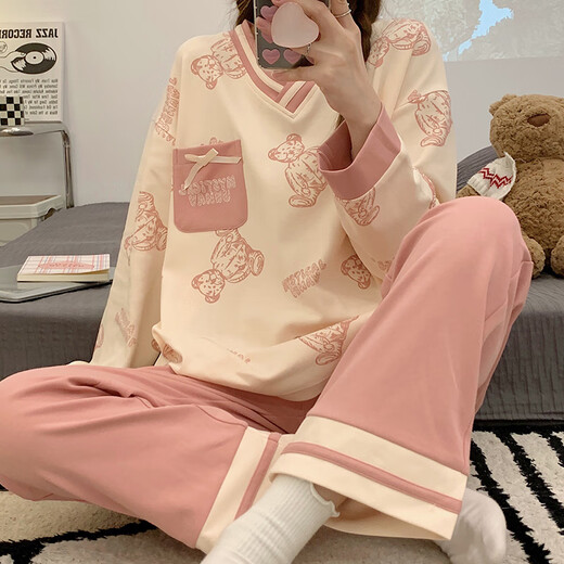 Pijama modal para mujeres en primavera y otoño, pantalones largos coreanos, trajes de dibujos animados para ropa para al aire libre de verano
