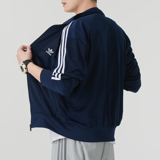 阿迪达斯 （adidas）三叶草外套男2025年春季户外训练针织翻领夹克休闲运动服IR9893 IR9893/深靛蓝/店长推荐 2XL