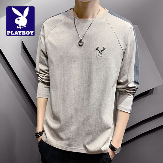 花花公子;PLAYBOY长袖t恤男春秋季2025新款打底衫纯色上衣宽松休闲百搭圆领卫衣男 DS692白色 M (约90-110斤可穿)