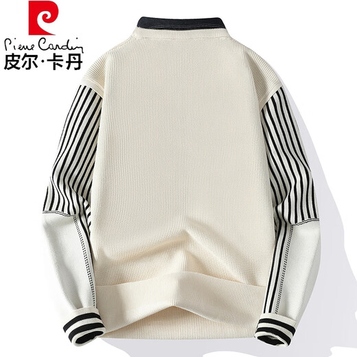 皮尔卡丹（pierre cardin）假两件毛衣男秋冬款厚款拼接针织打底衫感衬衫领加绒条纹线衣 9277黑色 (约105~120斤可穿) L