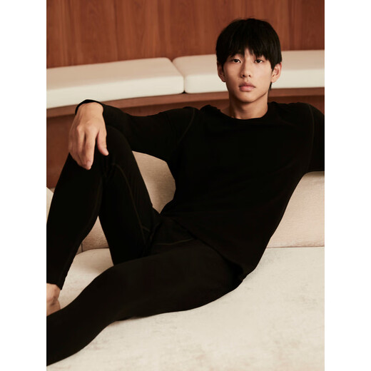 GXG Men's Autumn and Winter Thickened Warm Bottoming Cotton Wool Pants High Elasticity Unrestricted Slim Single Pants Black L