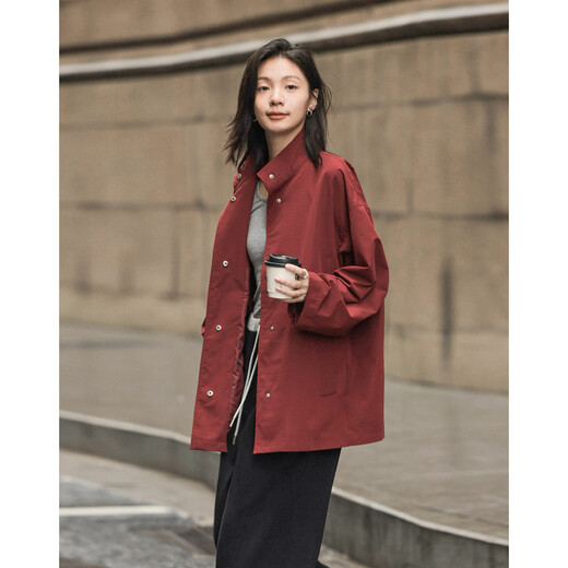 德玛纳【周末city】春季城市户外运动立领宽松遮肉风衣外套女中长款