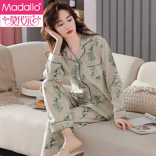 
Modal pajamas women's spring and autumn pure cotton long sleeve autumn full cotton thin women's autumn and winter large-size autumn home clothing set XEQ-9215 lilac brown L (165)