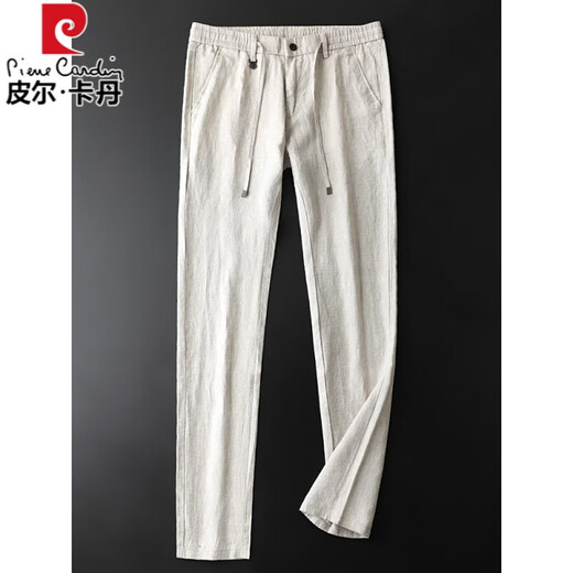 Pierre Cardin Summer Leinen neue Baumwolle und Leinen lässige Hosen Männer Lose Hosen Männer gerade Aprikosen elastische Taillenhose Marine Blue XL