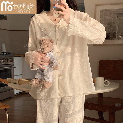 莫代尔金丝绒睡衣女秋季女款2025新款长袖长裤甜美公主风花边春秋款冬季 SMSD-9925 M (建议80-100斤)