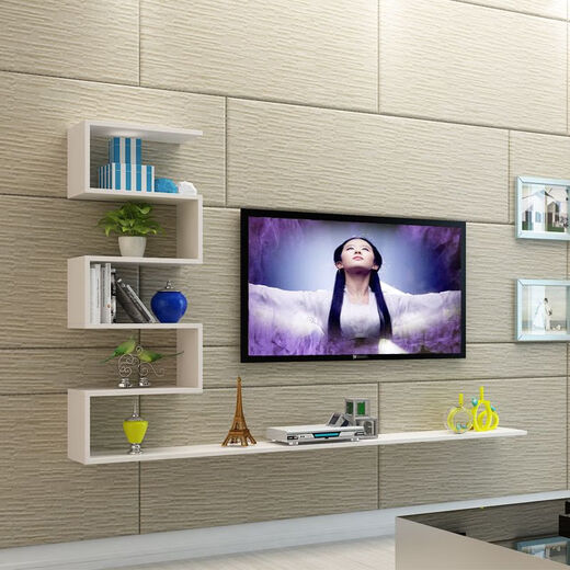 Ling Yuxun modern minimalist living room creative wall-mounted TV background wall cabinet decoration shelf hanging cabinet wall hanging cabinet 1.6 meters 5 layers deep 15, white
