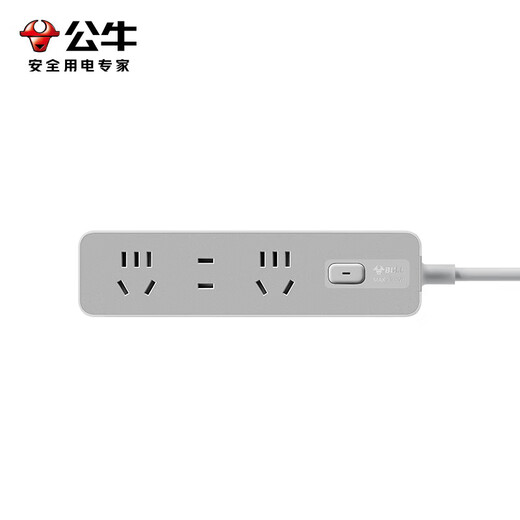 Bull (BULL) ultra-thin power strip with wire, flat plug and socket strip, power strip, household multi-functional power strip, wiring board, new national standard gray computer inspection, office dormitory plug-in, full length 1 meter, with overload protection, 4-digit master control-Z1221, official genuine 2500W fire retardant model with 3-year warranty