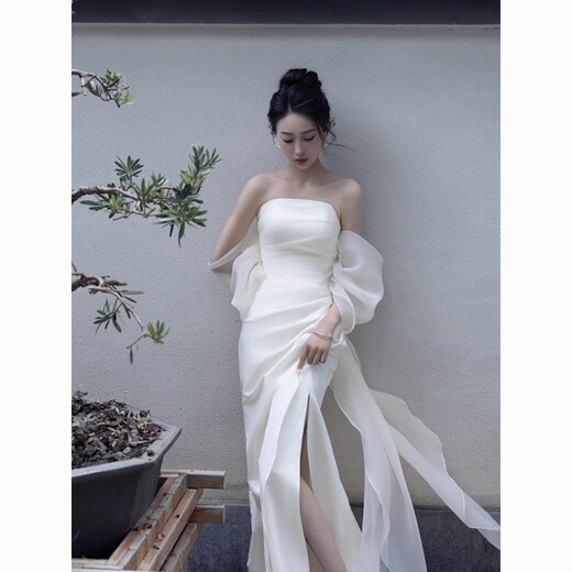 
Indulgent light wedding dress niche new style bride outfit wedding welcome tiara simple tube top evening dress temperament tube top XS