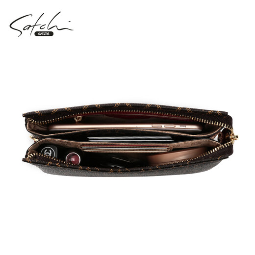 Sachi SATCHI clutch bag fashionable PVC women's bag large capacity multi-component durable mobile phone bag for wife brown/red