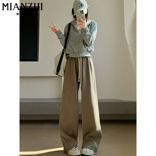 Cotton slimming wide-leg pants for women in spring, autumn and winter, new loose small person with high waist narrow version straight sports casual pants 679 meters white [high quality 24.5] L 110-125Jin [Jin equals 0.5 kg]