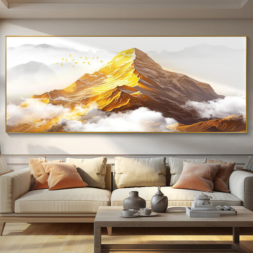 2025新款挂画有山无水靠山图装饰画办公室山水风景画客厅背景字画 CT-3887【背有靠山】 【防水油画布】长300高120cm 【尊贵黑】