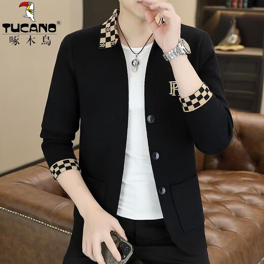 
Woodpecker (TUCANO) jacket men's suit spring and autumn Korean casual short double-sided tweed early autumn men's woolen jacket black C0099 XL
