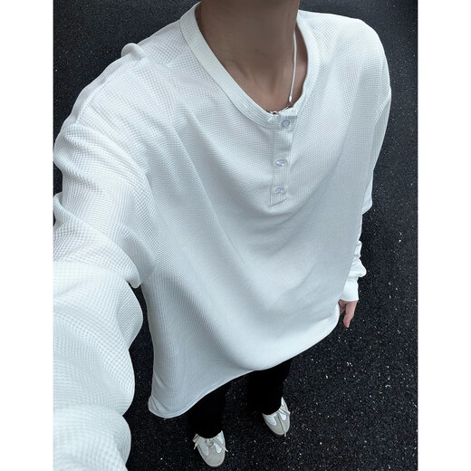 Digada cleanfit Henry neck long-sleeved T-shirt for men's spring and autumn summer new sweatshirt waffle American base shirt T-shirt CQS-1381 black plus velvet L