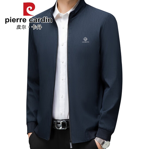 
Pierre cardin spring men's new style striped inner business casual stand collar jacket middle-aged daddy's solid color jacket [Father's Day gift] 9901 blue L