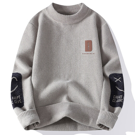 Long Taozi round neck sweater men's autumn and winter plus velvet thickened pullover base shirt trendy brand sweater jacket men M691 dark gray [round neck] 2XL