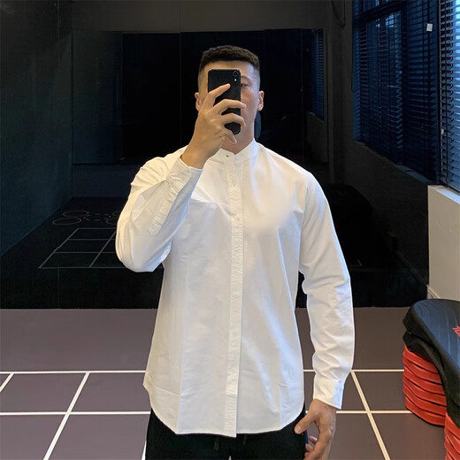 IRONTRAP urban commuting Japanese retro Henry collar cotton shirt long-sleeved T-shirt men's shirt casual bottoming autumn and winter black one size 2XL