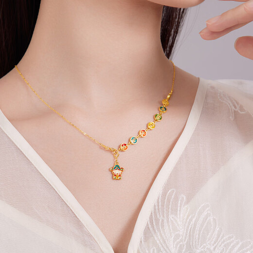 Safir 18K gold enamel auspicious adjustment chain extension chain national style enamel eight Buddha joy bracelet DIY necklace accessories peace joy chain (single chain without God of Wealth)-93