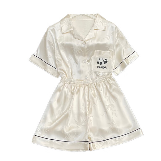 Gtyuwvg-sensorisch Panda Ice Seide Pyjamas Damen 2025 Sommer Dünne Kurzarmshorts Zwei-teilige Set Casual Home Clothing Hellgelb #YX-9214 m 75-98jin [Jin gleich 0,5 kg]