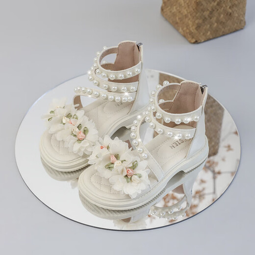 Baby Girl Roman Sandals 2025 Spring and Summer New Children's Small Flower Sandals Baby Girl Roman Shoes Black 35 / Inner Length 22cm