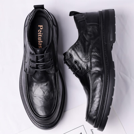 Zapatos de cuero portuleso para hombres de negocios británicos para hombres zapatos informales de negocios bajo zapatos de boda de la suela gruesa baja 9929 Negro 40