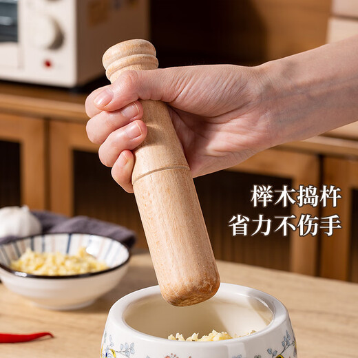 LNGA LANDGRE Jingdezhen high-quality garlic mortar household ceramic garlic mash artifact manual mash medicine jar beating bowl jar stone mortar old ceramic garlic masher-650ml