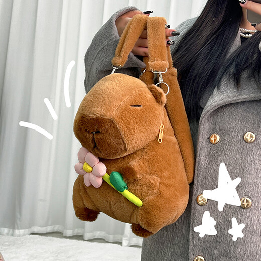Disney Kapibala Capybara Backpack Doll Cute Doll Girls Schoolbag Backpack Large Capacity Plush versatile Kapibala Orange Style