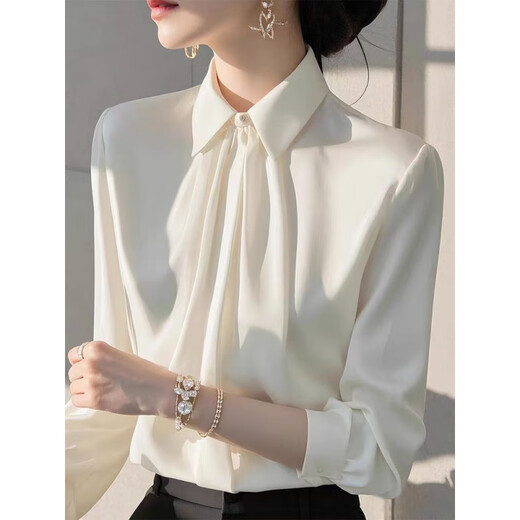 French style design white shirt for women 2026 spring new professional long-sleeved shirt women's tops white M recommended 100-112Jin Jin equals 0.5 kg