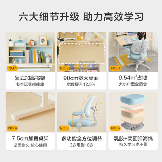 Made in Tokyo, children's study tables and chairs, solid wood study tables, children's desks and chairs set, writing desk 90cm small apartment blue
