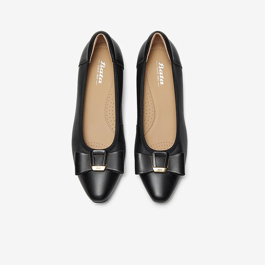 Bata Light Mund Single Schuhe für Frauen 2025 Frühlingseinkaufszentrum Neue Schaffell Dicke Ferse Pendler Bogen Single Schuhe 6296daq5 Schwarzweite Ausgabe 36