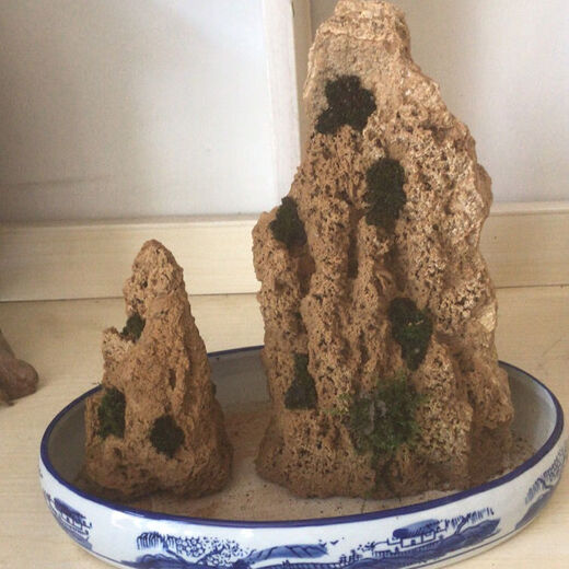 Water-absorbing stone bonsai rockery natural water-absorbing stone water-absorbing stone bonsai rockery bonsai strange stone original stone micro landscape construction height 10 cm does not include the pot with stones and moss