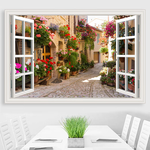 Landschaftsmalerei hängende Malerei 3D dreidimensionales Wandbild Wohnzimmer Hintergrund Wanddekoration Malerei gefälschte Fenstersimulation hängende Malerei dekorative Malerei Strand TH-1315 90 cm * Höhe 60 cm Massivholzrahmen + Kristallporzellanmalerei